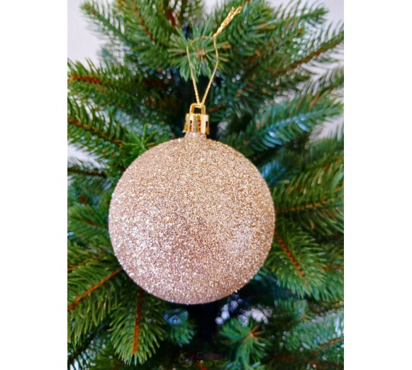 Новогодний шар "Блестки" Ø80мм бежевый, цена за набор 4шт